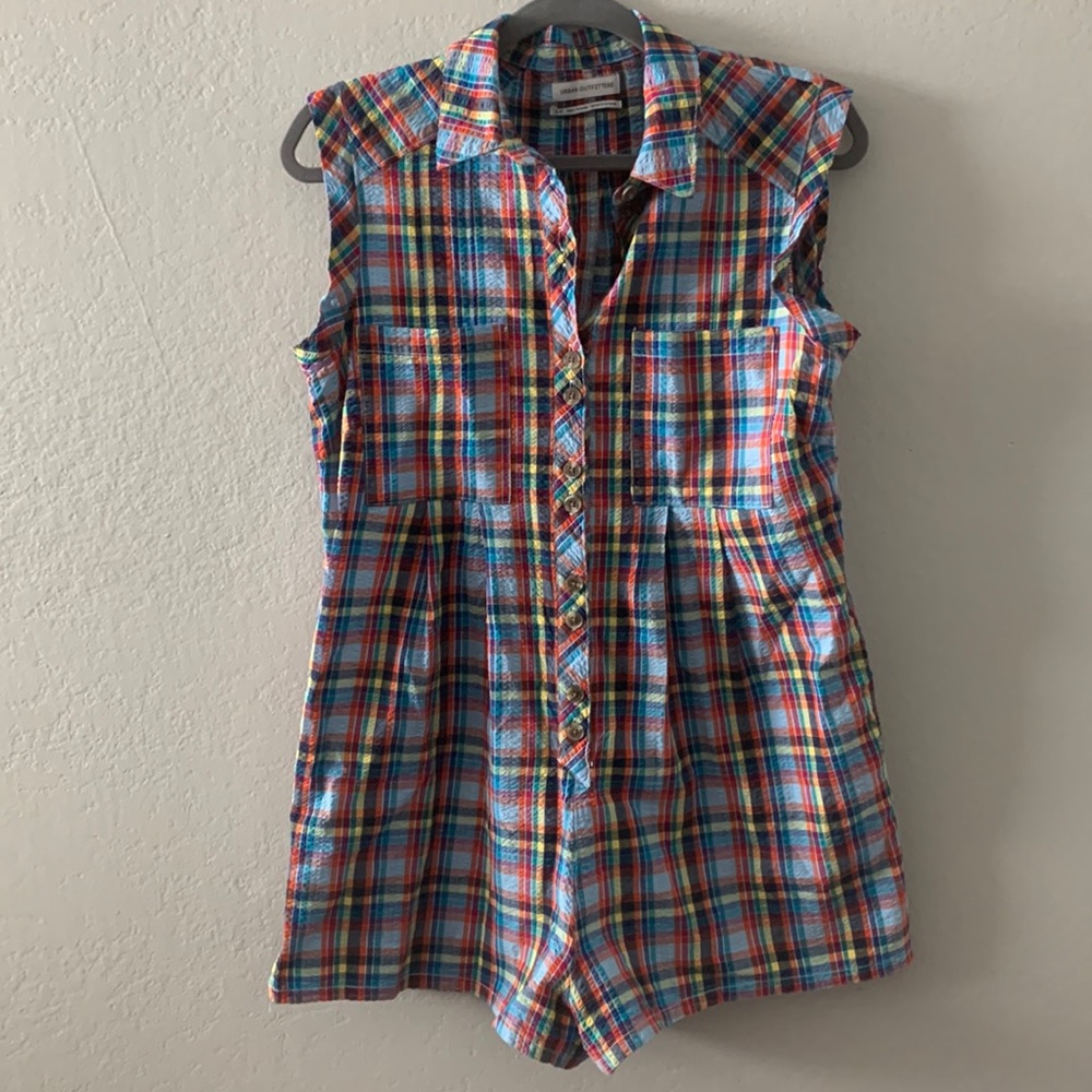 UO Urban Outfitters Shorts Plaid Madras Romper Jumper Jumpsuit